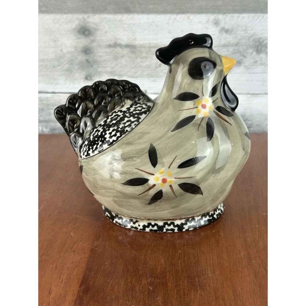 Temptations Old World Gray/Black Figural Chicken Spice Jar, Sugar Salt Container